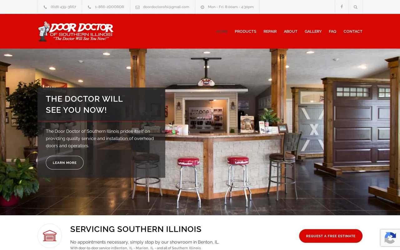 Homepage of the Door Doctor of Southern Illinois website designed by Mayer Branding