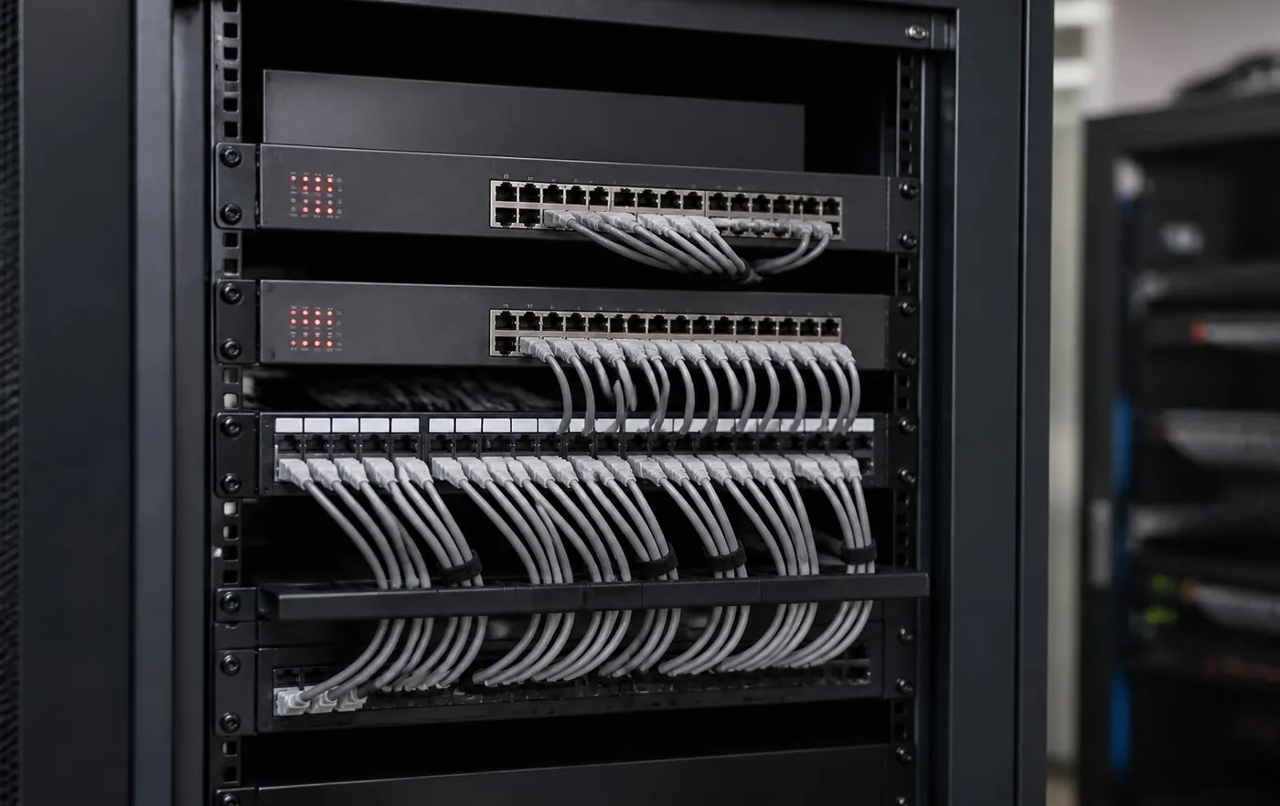 Server rack and network infrastructure in a datacenter