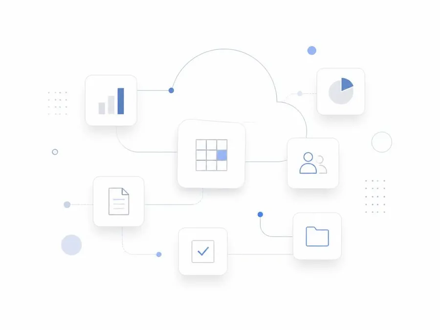 Abstract graphic of cloud productivity and platform application tiles