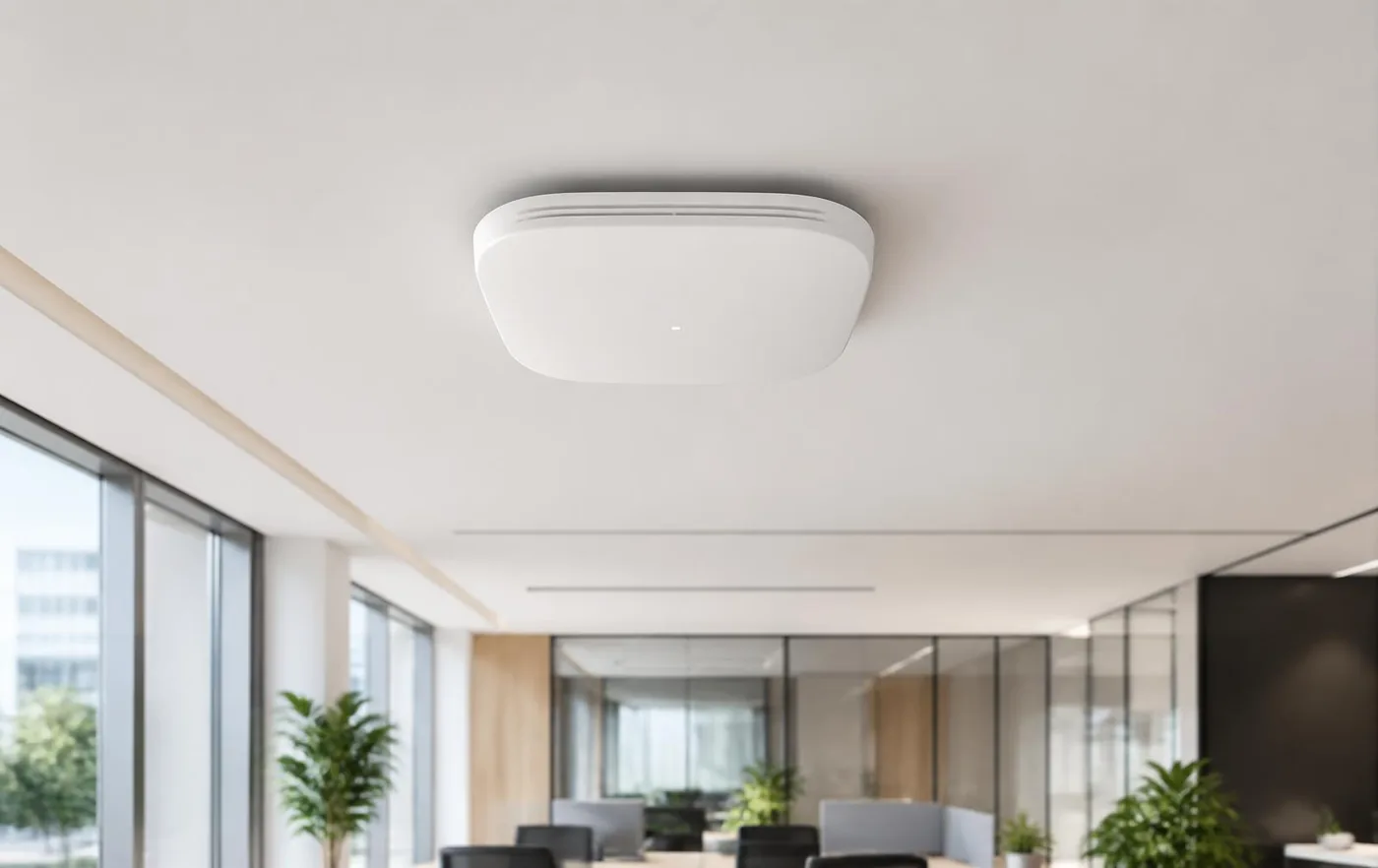Ceiling-mounted wireless access point in a modern office
